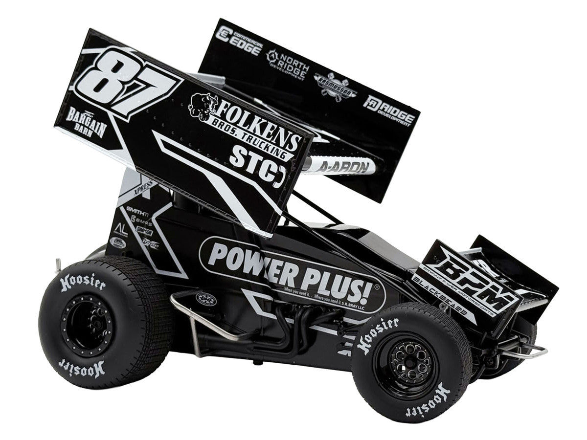 Winged Sprint Car #87 Aaron Reutzel "Power Plus" Black (2026) 1/18 Diecast Model Car by ACME-1