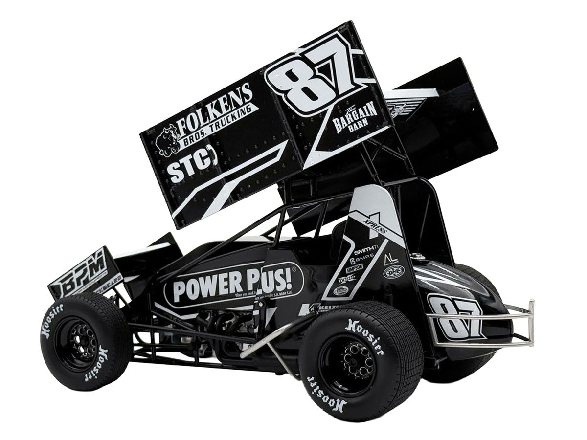 Winged Sprint Car #87 Aaron Reutzel "Power Plus" Black (2026) 1/18 Diecast Model Car by ACME-4