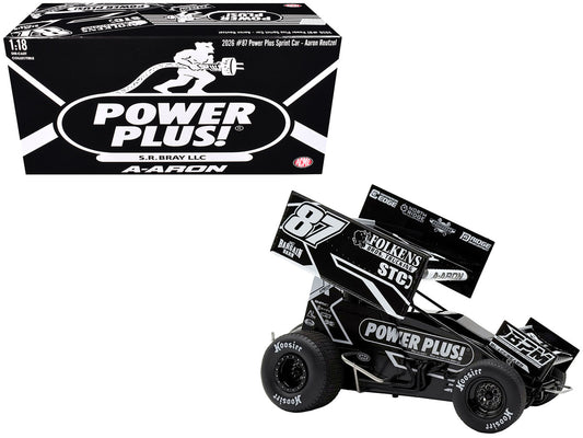 Winged Sprint Car #87 Aaron Reutzel "Power Plus" Black (2026) 1/18 Diecast Model Car by ACME-0
