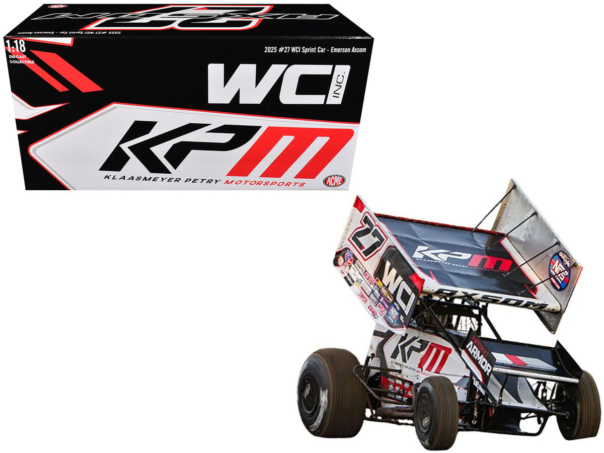 Winged Sprint Car #27 Emerson Axsom "WCI - KPM" White (2026) 1/18 Diecast Model Car by ACME-0