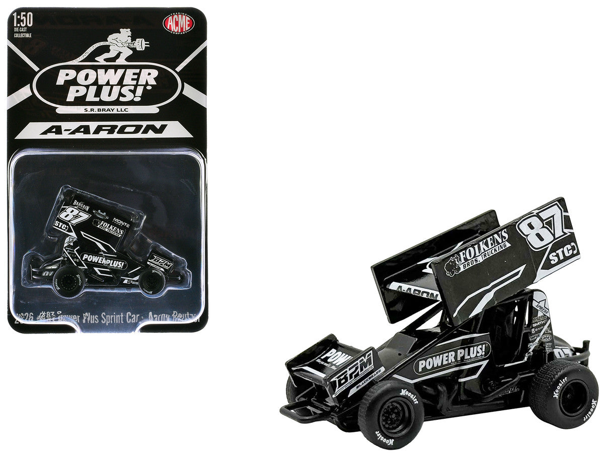 Winged Sprint Car #87 Aaron Reutzel "Power Plus" Black (2026) 1/50 Diecast Model Car by ACME-0