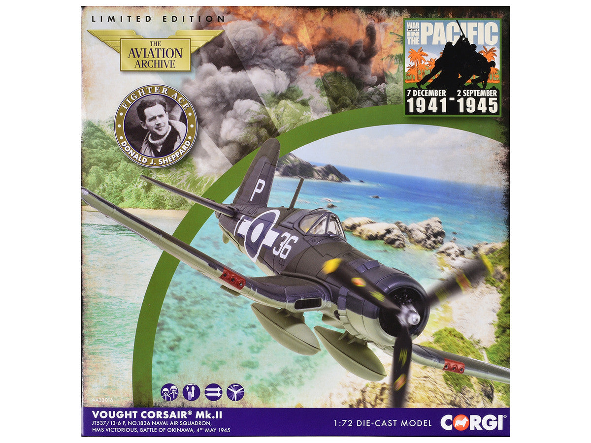 Vought Corsair Mk. II Fighter Aircraft "JT537 1836 Naval Air Squadron HMS Victorious Battle of Okinawa" (1945) British Royal Navy Fleet Air Arm "The Aviation Archive" Series 1/72 Diecast Model by Corgi-2