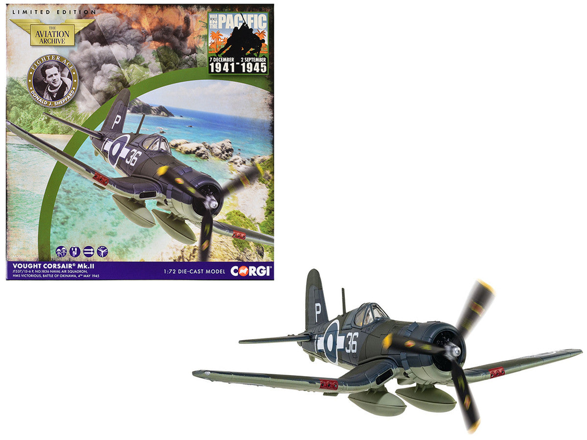Vought Corsair Mk. II Fighter Aircraft "JT537 1836 Naval Air Squadron HMS Victorious Battle of Okinawa" (1945) British Royal Navy Fleet Air Arm "The Aviation Archive" Series 1/72 Diecast Model by Corgi-0