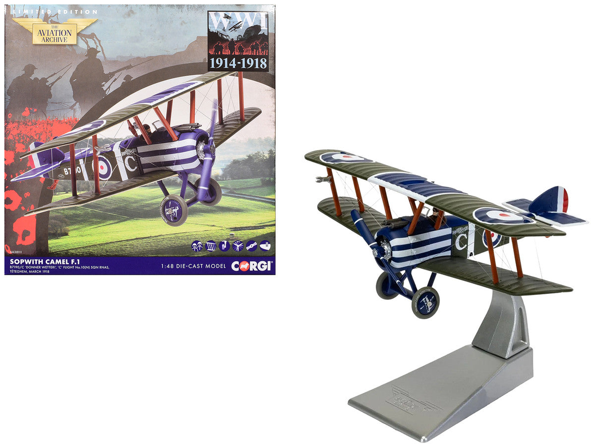 Sopwith Camel F.1 Aircraft "B7190 Donner Wetter! 'C' Flight No. 10 Squadron" (1918) Royal Naval Air Service "The Aviation Archive" Series 1/48 Diecast Model by Corgi-4