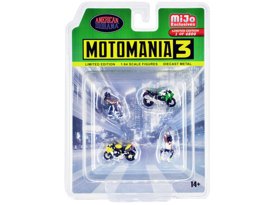 "Motomania 3" 4 piece Diecast Set (2 Figures and 2 Motorcycles) Limited Edition to 4800 pieces Worldwide for 1/64 Scale Models by American Diorama-0