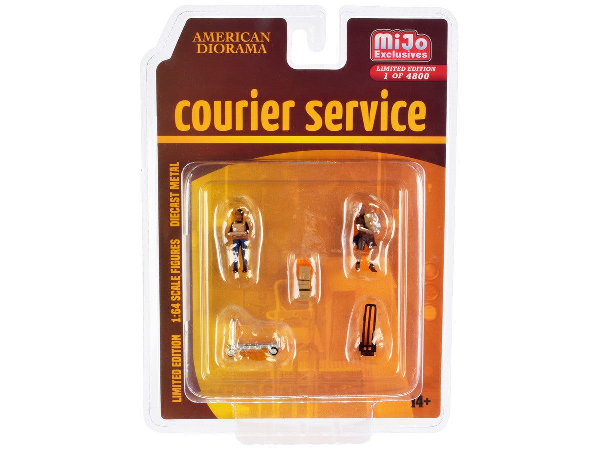 "Courier Service" 5 Piece Diecast Figures Set (2 Worker Figures and 3 accessories) Limited Edition to 4800 pieces Worldwide for 1/64 Scale Models by American Diorama-0