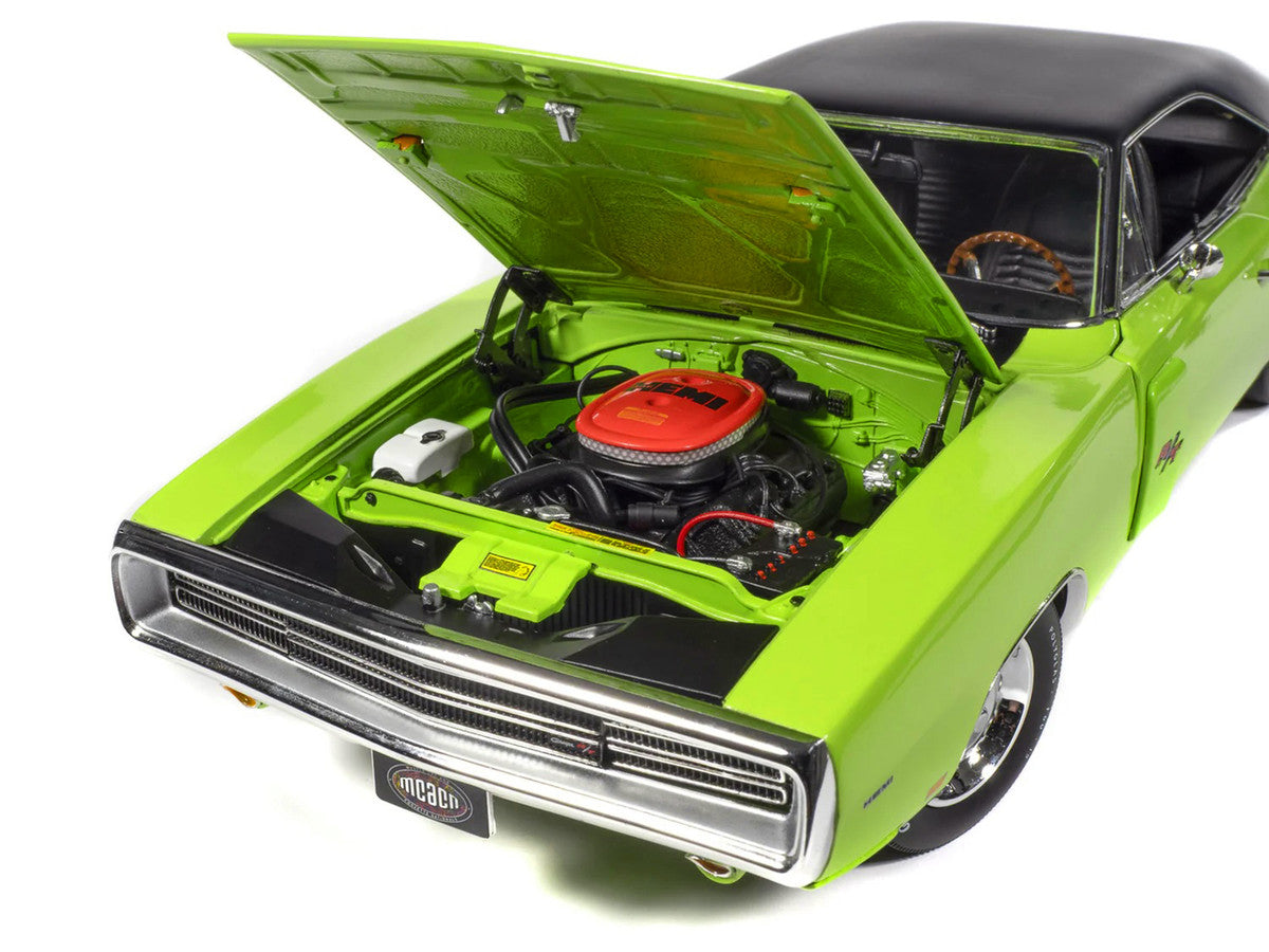 1970 Dodge Charger R/T "Muscle Car & Corvette Nationals" (MCACN) Sublime Green with Black Stripes and Black Vinyl Top "American Muscle" Series 1/18 Diecast Model Car by Auto World-2