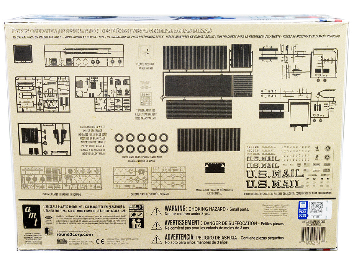 Skill 3 Model Kit Ford C900 Truck Tractor with Trailer "U.S. Mail" 1/25 Scale Model by AMT-3