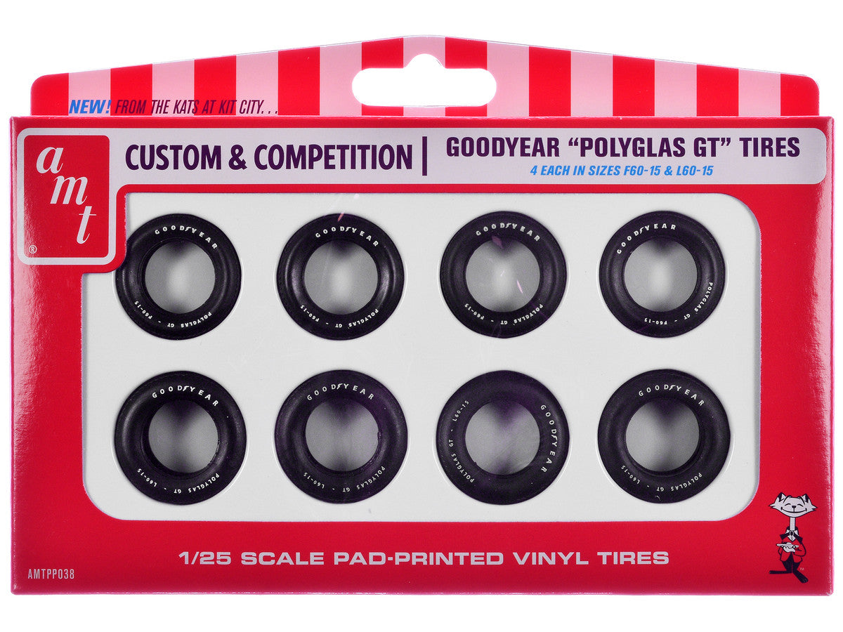 Model Kit "Goodyear Polyglas GT" Tires Set of 8 Pieces for 1/25 Scale Models by AMT-0