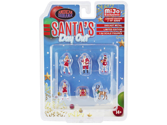 "Santa's Day Out" 6 piece Diecast Set (1 Male 2 Female 1 Reindeer 1 Present Figures and Accessories) Limited Edition to 4800 pieces Worldwide 1/64 Scale Models by American Diorama-0