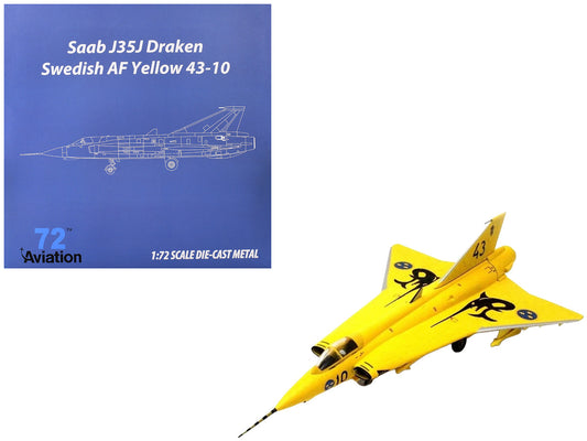Saab J35J Draken Fighter Aircraft "43-10 3 "Johan Gul" Squadron 10 Wing Final Flight Livery" (1997) Swedish Air Force 1/72 Diecast Model Airplane by Aviation 72-0
