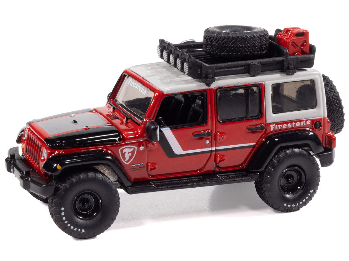 2018 Jeep Wrangler JK Unlimited Sport "Firestone Field Agent" Red with Graphics and Gray Top with Roof Rack "Big Country Collectibles" 2025 Series 1/64 Diecast Model Car by Auto World-1
