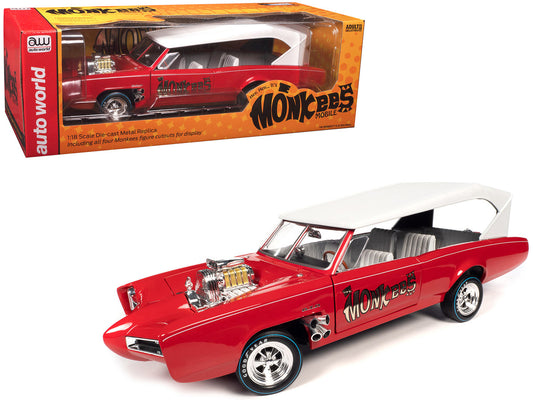 Monkeemobile Red with White Top and Interior "The Monkees" with Four Monkees Figure Cutouts "Silver Screen Machines" Series 1/18 Diecast Model Car by Auto World-0