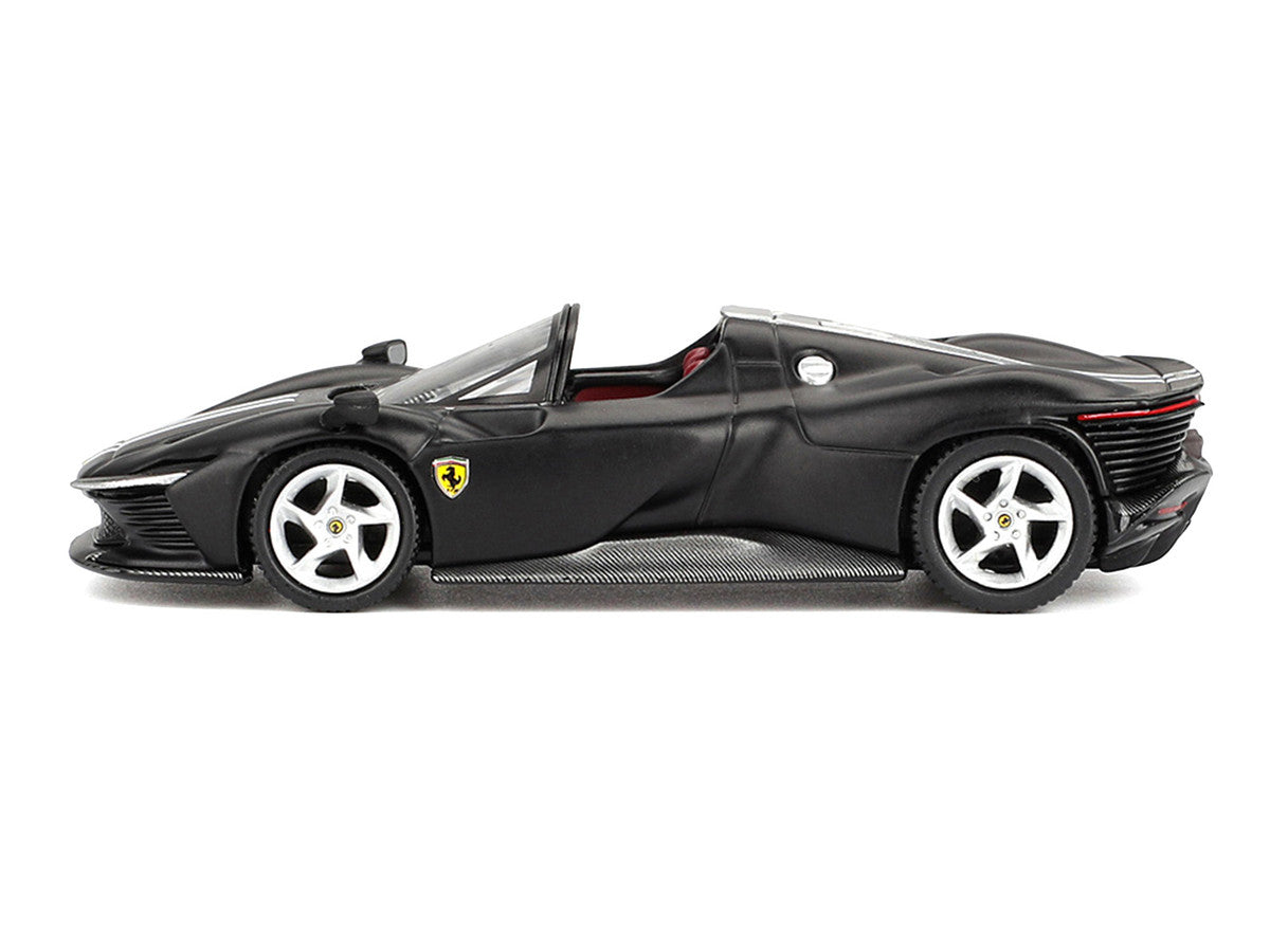 Ferrari Daytona SP3 Matt Black with White Stripes and Red Interior 1/64 Diecast Model Car by BBR-0