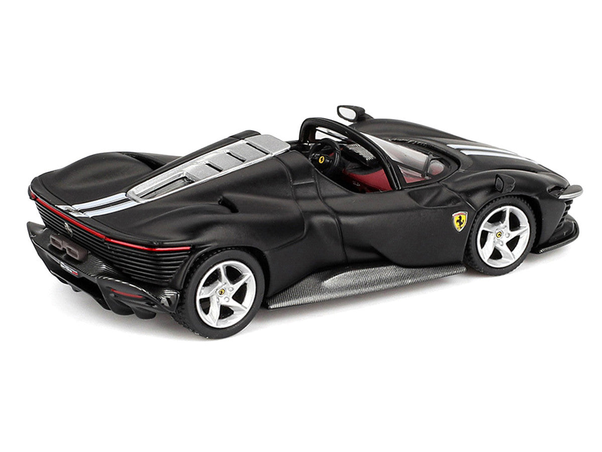Ferrari Daytona SP3 Matt Black with White Stripes and Red Interior 1/64 Diecast Model Car by BBR-1