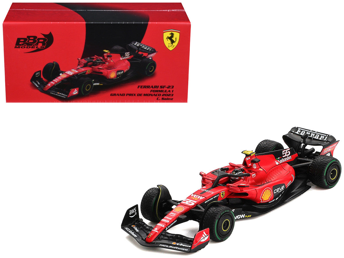 Ferrari SF-23 #55 Carlos Sainz Formula One F1 "Monaco GP" (2023) 1/64 Diecast Model Car by BBR Models-0