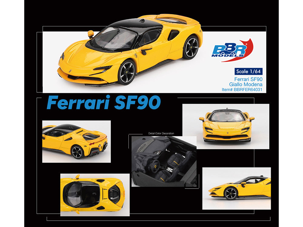 Ferrari SF90 Giallo Modena Yellow with Black Top 1/64 Diecast Model Car by BBR-1