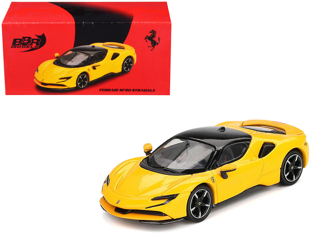 Ferrari SF90 Giallo Modena Yellow with Black Top 1/64 Diecast Model Car by BBR-3