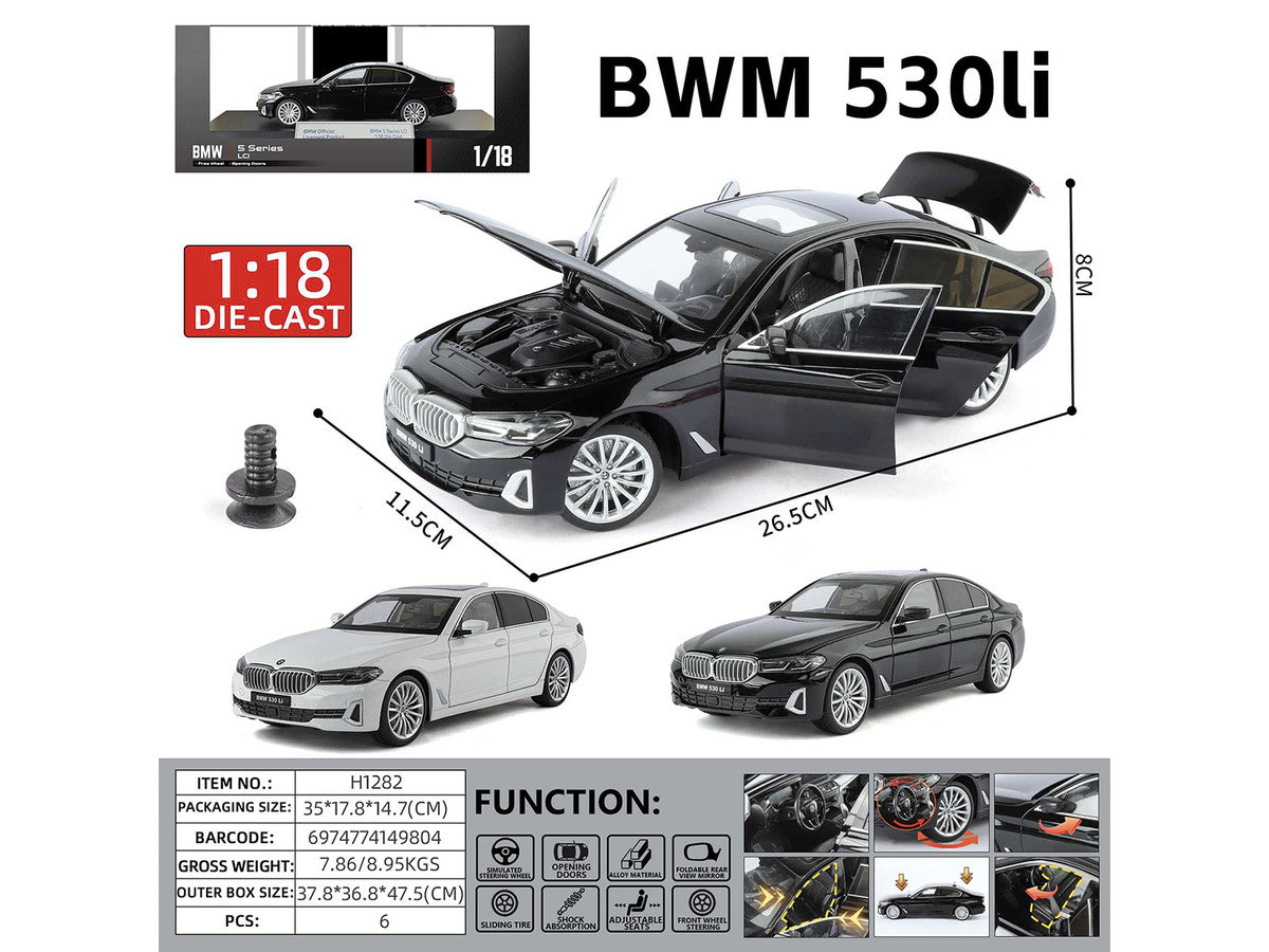 BMW 5 Series LCI Black Metallic with Moonroof 1/18 Diecast Model Car by Heimanba-0