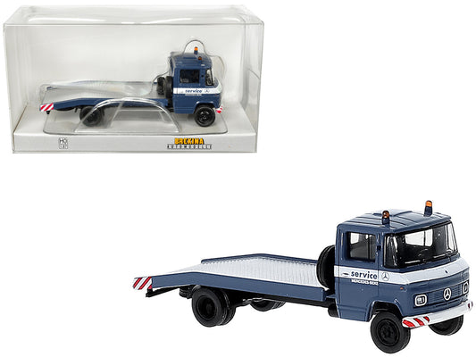 1968 Mercedes-Benz L 608 D Flatbed Truck Blue with White Stripes "Mercedes-Benz Service" 1/87 (HO) Scale Model Car by Brekina-0