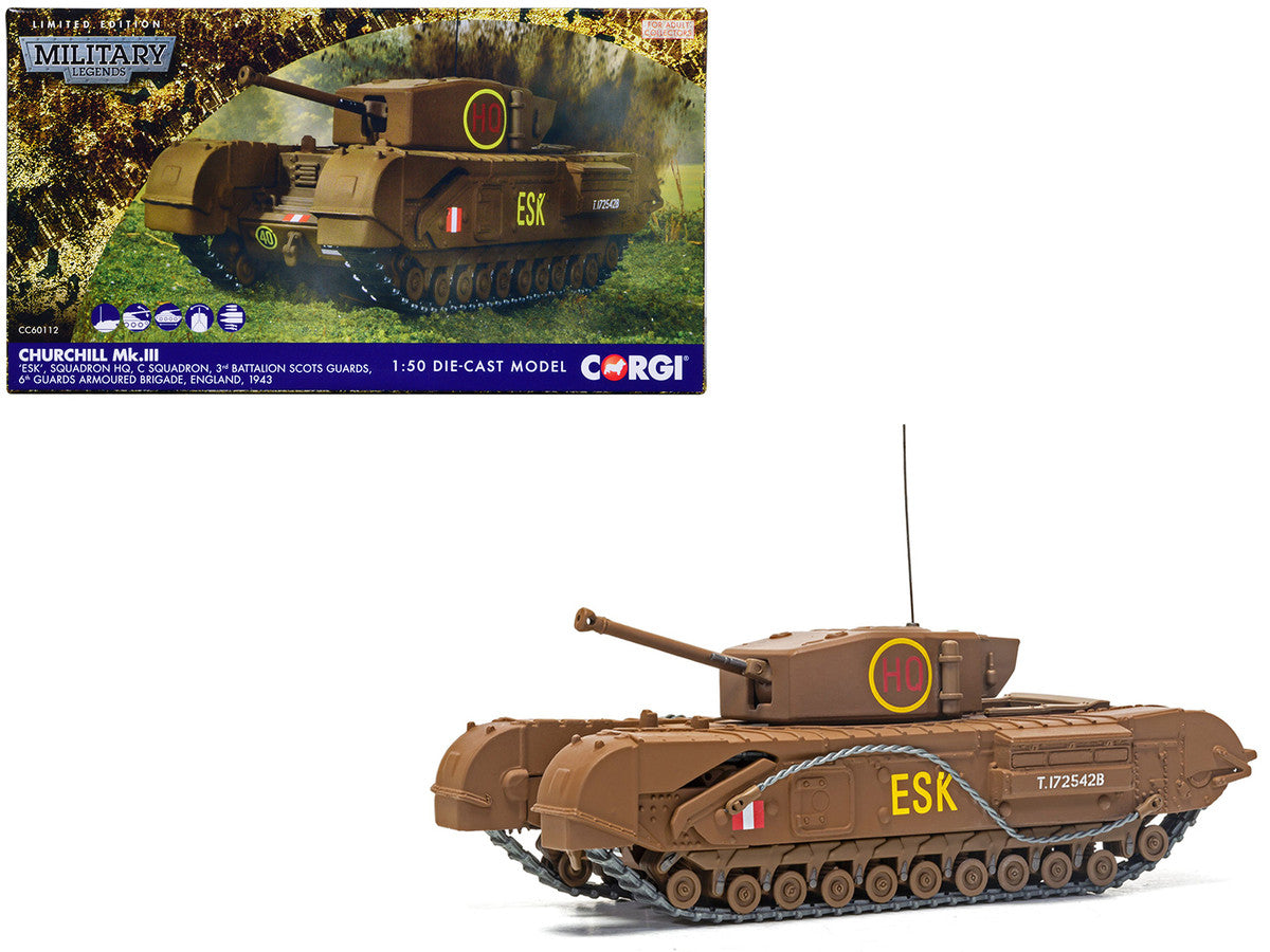 Churchill Mk.III Tank "ESK Squadron HQ C Squadron 3rd Battalion Scots Guards 6th Guards Armoured Brigade" (1943) British Royal Army "Military Legends" Series 1/50 Diecast Model by Corgi-0