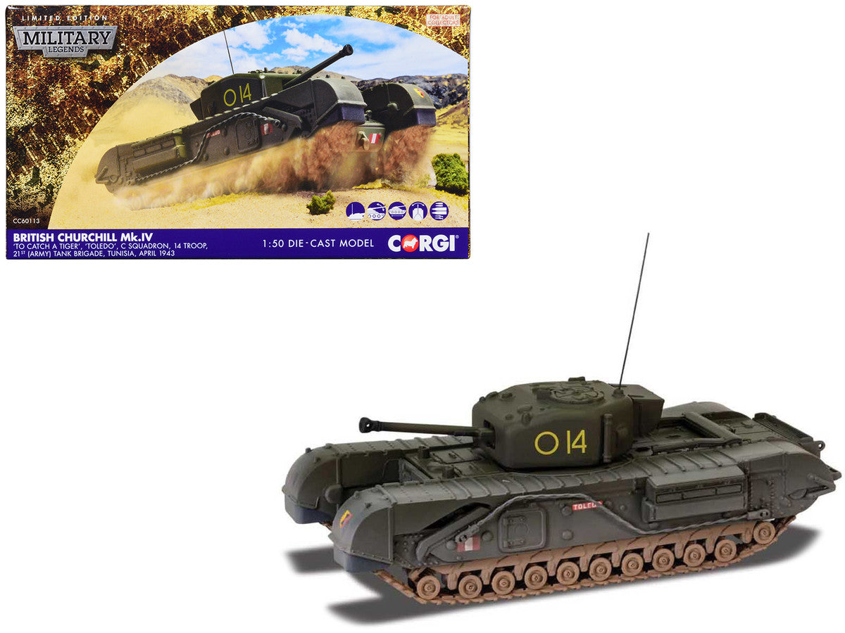 Churchill Mk.IV Tank "'To Catch a Tiger' 'Toledo' C Squadron 14 Troop 21st Army Tank Brigade Tunisia" (1943) British Royal Army "Military Legends" Series 1/50 Diecast Model by Corgi-0