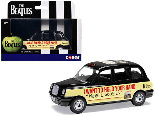 The Beatles London Taxi RHD (Right Hand Drive) "I Want To Hold Your Hand" Black and Cream with Graphics Diecast Model by Corgi-0