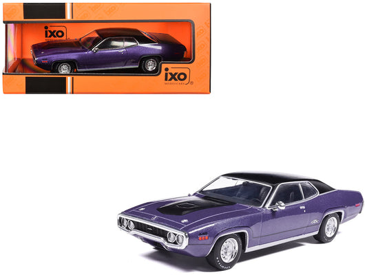 1971 Plymouth GTX Purple Metallic with Black Vinyl Top and Black Hood Stripe 1/43 Diecast Model Car by IXO Models-0