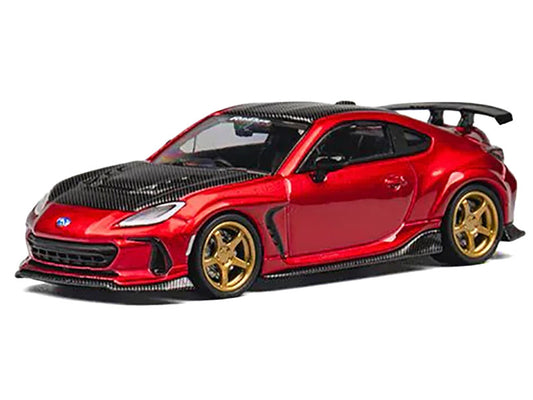 Subaru BRZ Varis Arising-1 RHD (Right Hand Drive) Red Metallic with Carbon Hood and Top and Extra Wheels 1/64 Diecast Model Car by CM Model-0