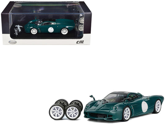 Pagani Huayra Codalunga Green with Sunroof and Extra Wheels 1/64 Diecast Model Car by CM Model-0