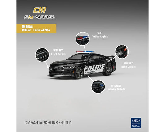 Ford Mustang Dark Horse "Police Interceptor" Black 1/64 Diecast Model Car by CM Models-0