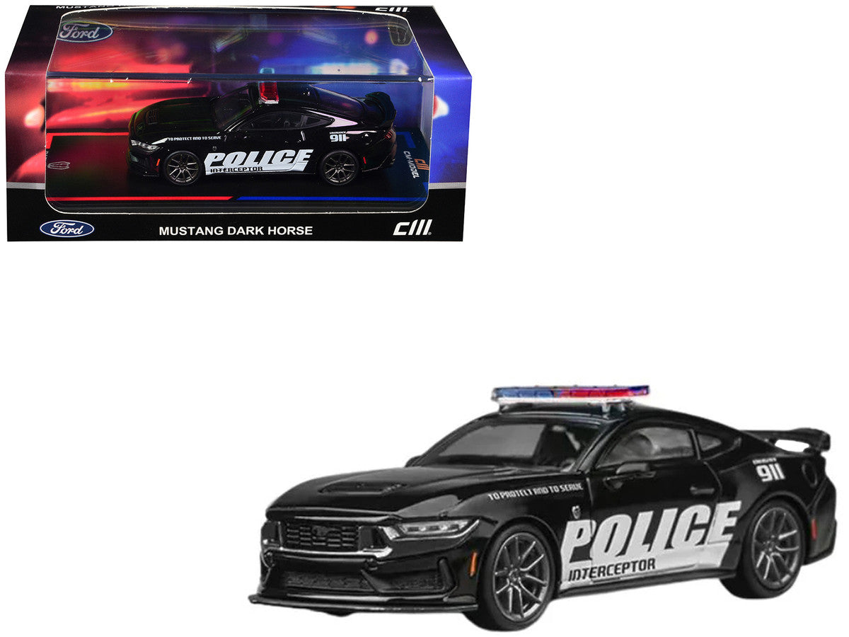 Ford Mustang Dark Horse "Police Interceptor" Black 1/64 Diecast Model Car by CM Models-3
