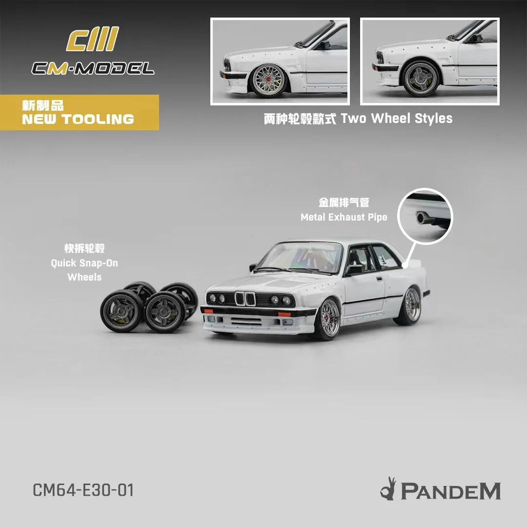 Pandem E30 V1 White with Extra Wheels 1/64 Diecast Model Car by CM Models-4