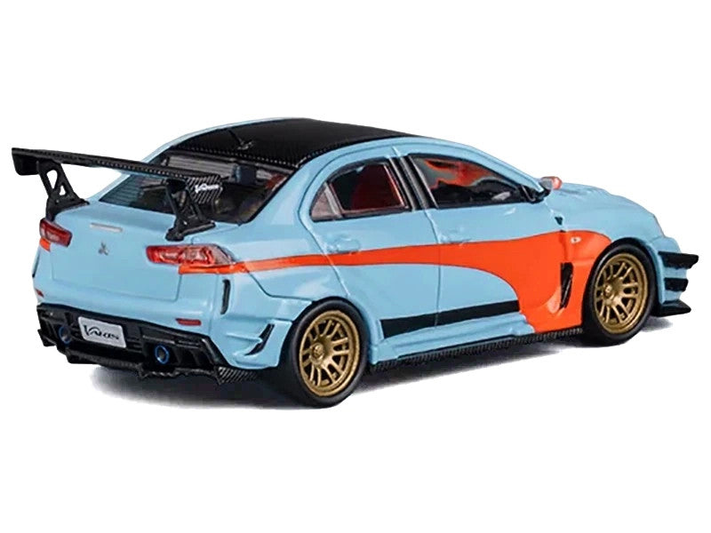 Mitsubishi Lancer Evolution X Varis RHD (Right Hand Drive) Light Blue with Black Top and Orange Stripes 1/64 Diecast Model Car by CM Model-0