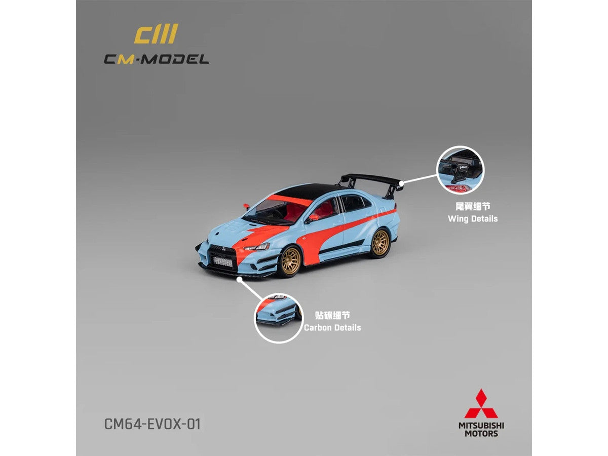 Mitsubishi Lancer Evolution X Varis RHD (Right Hand Drive) Light Blue with Black Top and Orange Stripes 1/64 Diecast Model Car by CM Model-2
