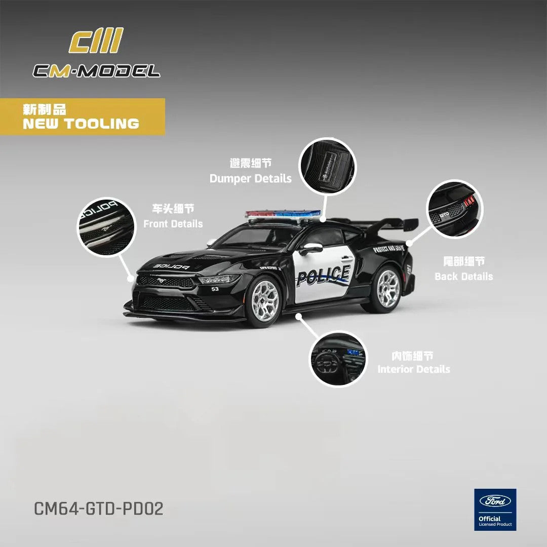 Ford Mustang GTD "Police" Black and White 1/64 Diecast Model Car by CM Models-0