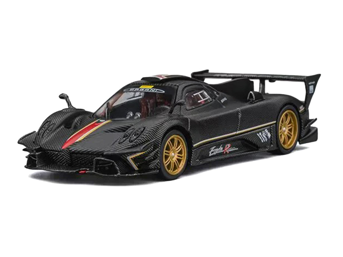 Pagani Zonda Revolucion Carbon with Red and Gold Stripes and Extra Wheels 1/64 Diecast Model Car by CM Models-1