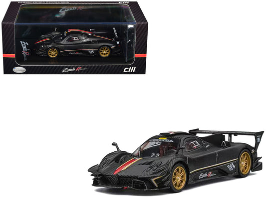 Pagani Zonda Revolucion Carbon with Red and Gold Stripes and Extra Wheels 1/64 Diecast Model Car by CM Models-0