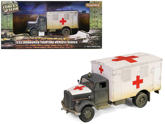 Opel-Blitz Kfz.305 Ambulance Gray and White (Weathered) "German Army" "Armoured Fighting Vehicle" Series 1/32 Diecast Model by Forces of Valor-0