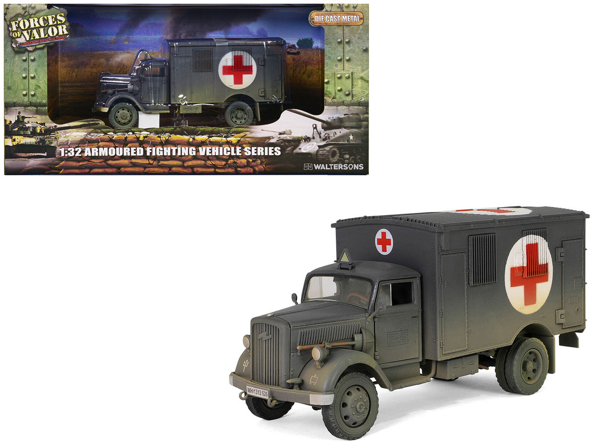 Opel-Blitz Kfz.305 Ambulance Gray (Weathered) "German Army" "Armoured Fighting Vehicle" Series 1/32 Diecast Model by Forces of Valor-0