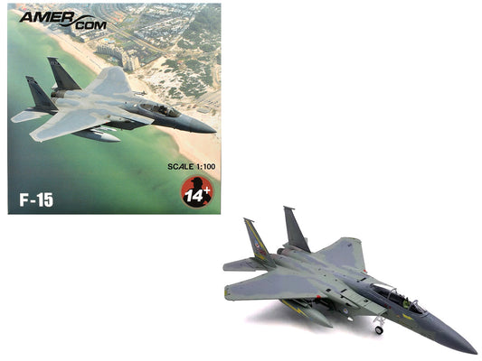 McDonnell Douglas F-15A Eagle Aircraft "Spittin Kittens 5th Fighter-Interceptor Squadron Tactical Air Command Minot AFB" (1985) United States Air Force 1/100 Diecast Model Airplane-0