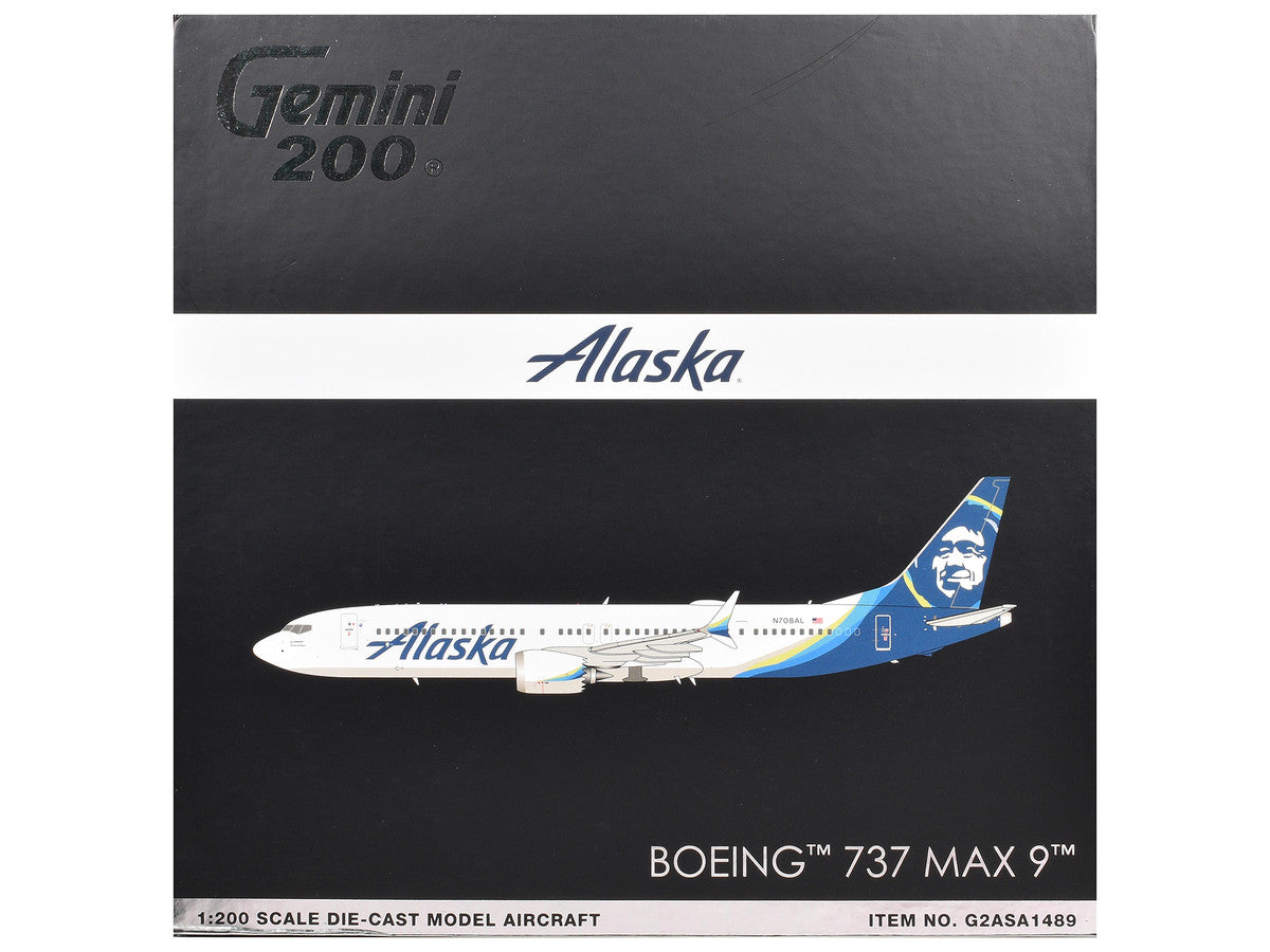 Boeing 737 MAX 9 Commercial Aircraft "Alaska Airlines" (N708AL) White with Blue Tail "Gemini 200" Series 1/200 Diecast Model Airplane by GeminiJets-2