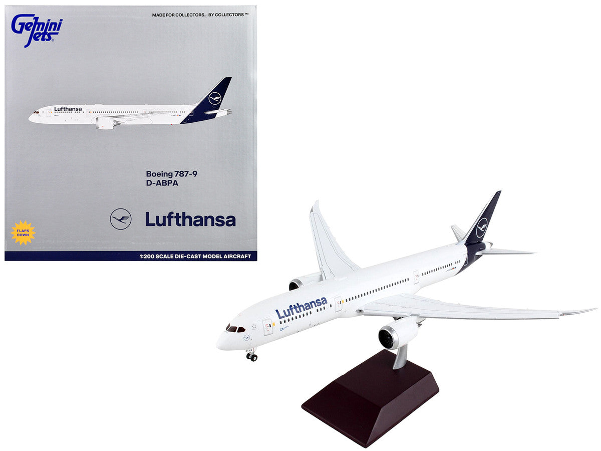 Boeing 787-9 Commercial Aircraft with Flaps Down "Lufthansa" White with Blue Tail "Gemini 200" Series 1/200 Diecast Model Airplane by GeminiJets-0