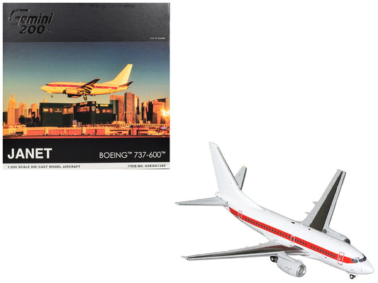 Boeing 737-600 Commercial Aircraft "EG&G - Janet Airlines" (N319BD) White with Red Stripes "Gemini 200" Series 1/200 Diecast Model Airplane by GeminiJets-0