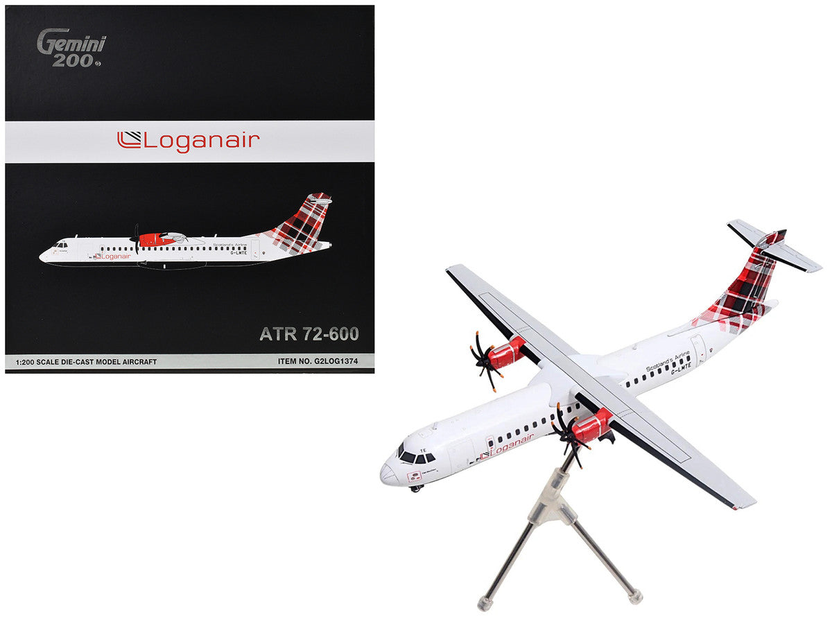 ATR 72-600 Commercial Aircraft "Loganair - Scotland's Airline" (G-LMTE) White with Red Plaid Tail "Gemini 200" Series 1/200 Diecast Model Airplane by GeminiJets-4