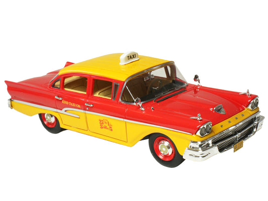 1958 Ford Custom 300 Taxi Cab "Kind Taxi Co." Red and Yellow with Yellow Interior Limited Edition to 200 pieces Worldwide 1/43 Model Car by Goldvarg Collection-0