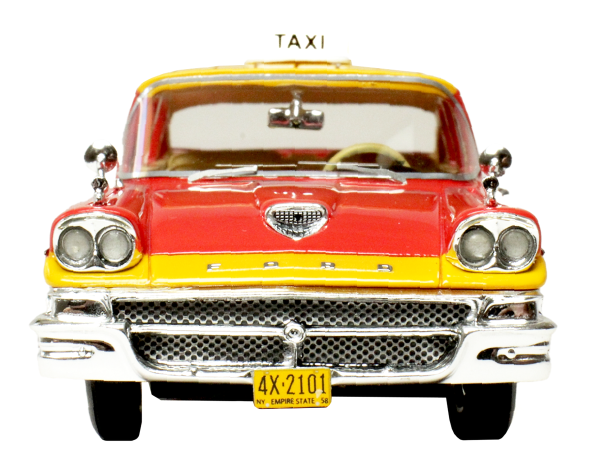 1958 Ford Custom 300 Taxi Cab "Kind Taxi Co." Red and Yellow with Yellow Interior Limited Edition to 200 pieces Worldwide 1/43 Model Car by Goldvarg Collection-2
