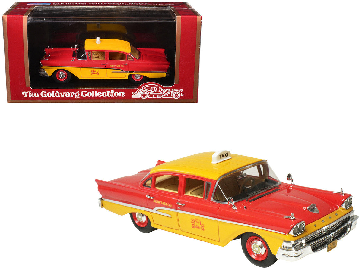 1958 Ford Custom 300 Taxi Cab "Kind Taxi Co." Red and Yellow with Yellow Interior Limited Edition to 200 pieces Worldwide 1/43 Model Car by Goldvarg Collection-4