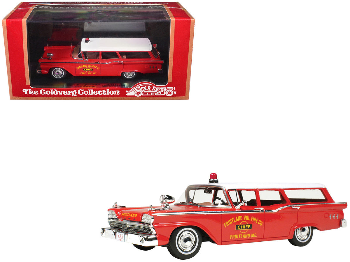 1959 Ford Country Squire "Fruitland MD Fire Chief" Red with White Top Limited Edition to 200 pieces Worldwide 1/43 Model Car by Goldvarg Collection-0