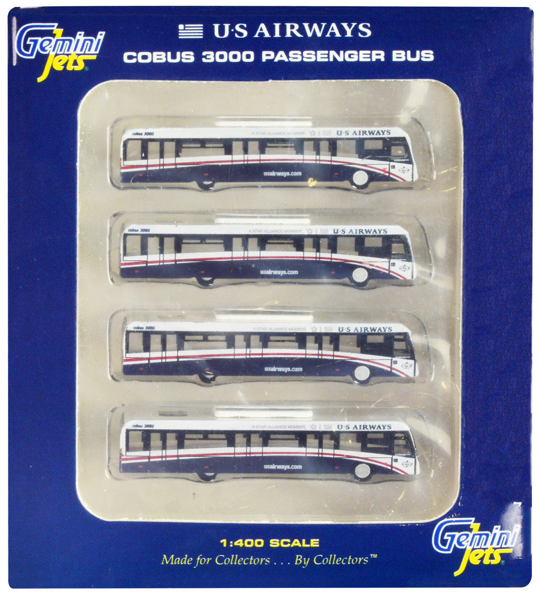Cobus 3000 Passenger Bus White and Blue "US Airways Shuttle Bus" 4 Piece Set 1/400 Diecast Models by GeminiJets-0